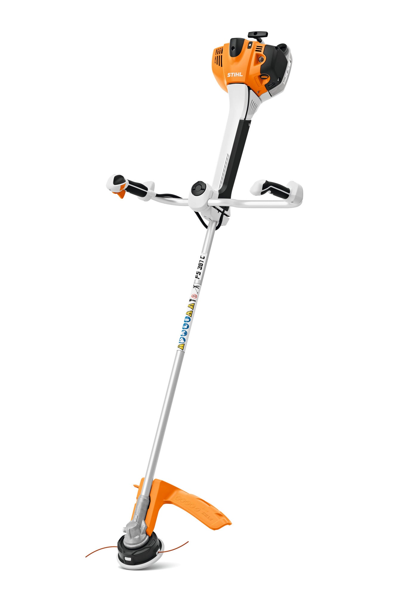 Vista frontale del decespugliatore STIHL FS 361 C-EM con dettagli sulla struttura e sul design robusto