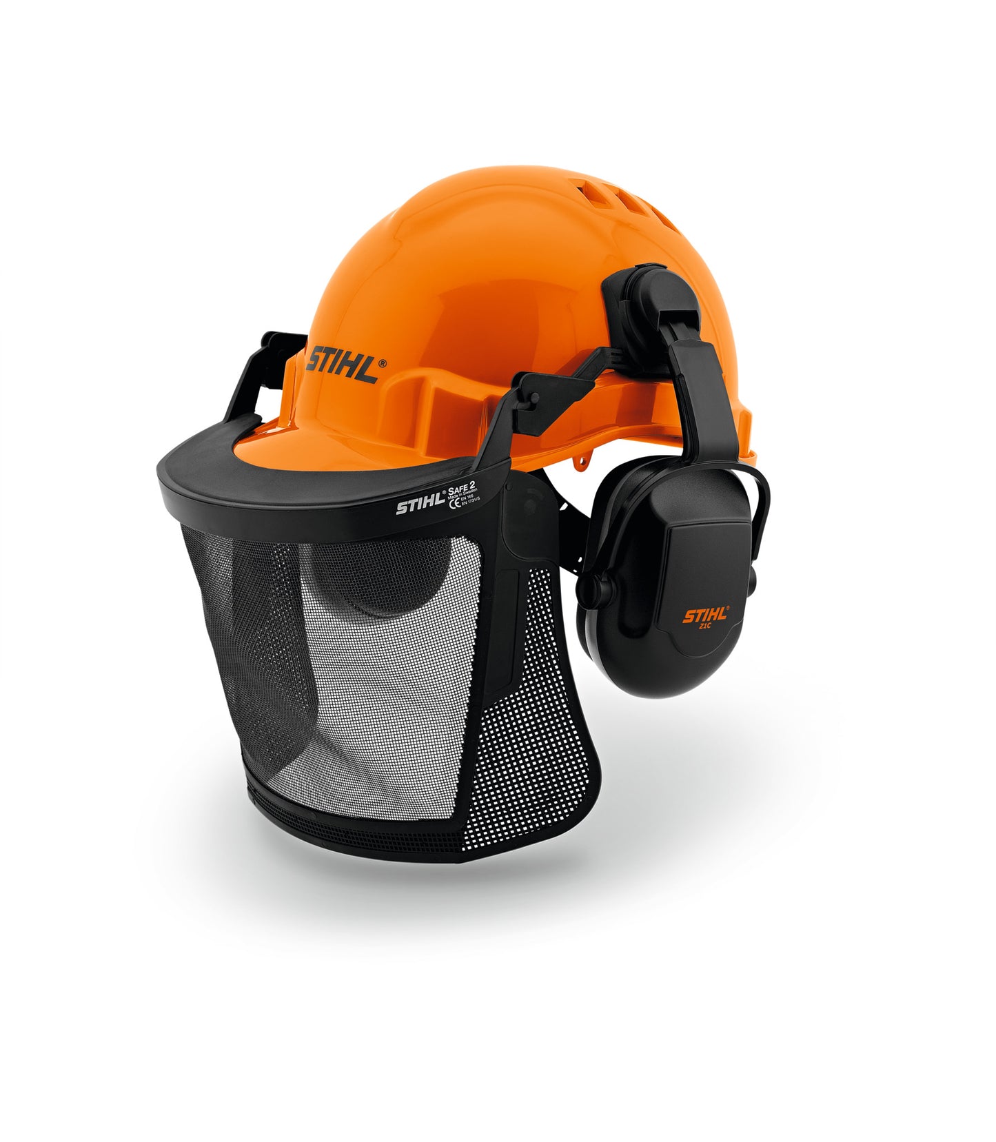 Vista laterale del casco STIHL FUNCTION Basic con visiera e protezione uditiva