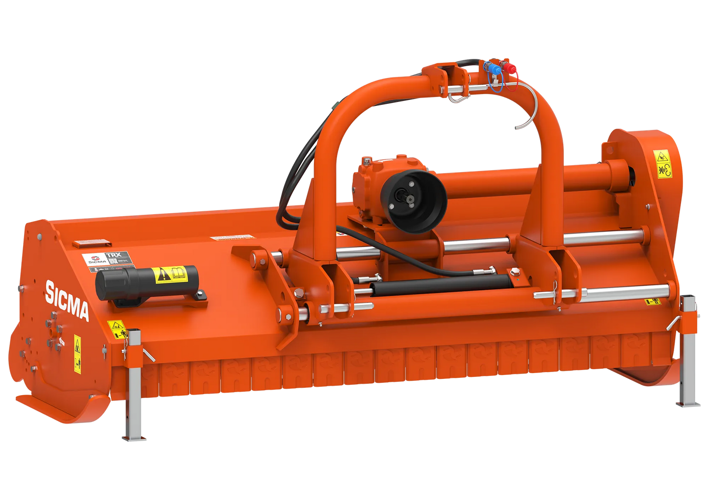 Trinciatutto SICMA spostabile – vista frontale angolata con gruppo moltiplicatore e sistema di spostamento idraulico laterale.