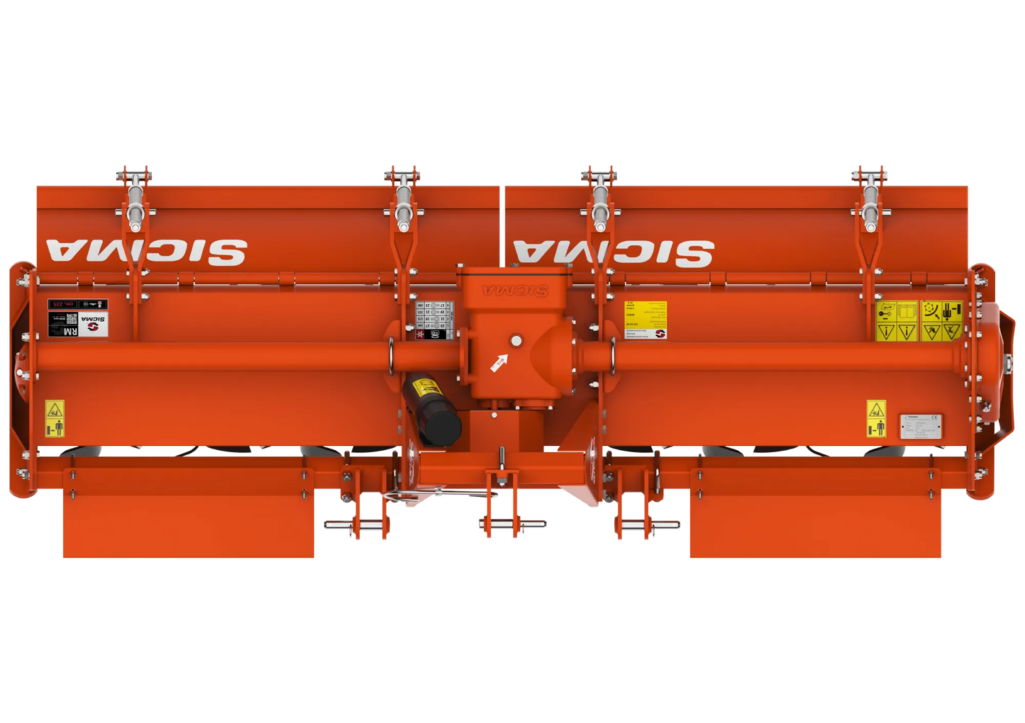 Vista dall’alto della fresatrice RM Sicma con molle regolabili, riduttore centrale e struttura simmetrica.