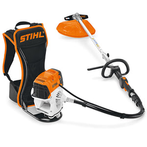 Decespugliatore spalleggiato Stihl FR 131 T in uso su terreno difficile