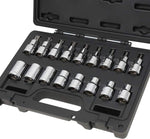 Set di chiavi a bussola Torx in acciaio cromato, 16 pezzi, con custodia rigida per una facile organizzazione e trasporto, ideale per lavori di manutenzione auto e fai-da-te. Misure incise su ogni bussola per una rapida identificazione.