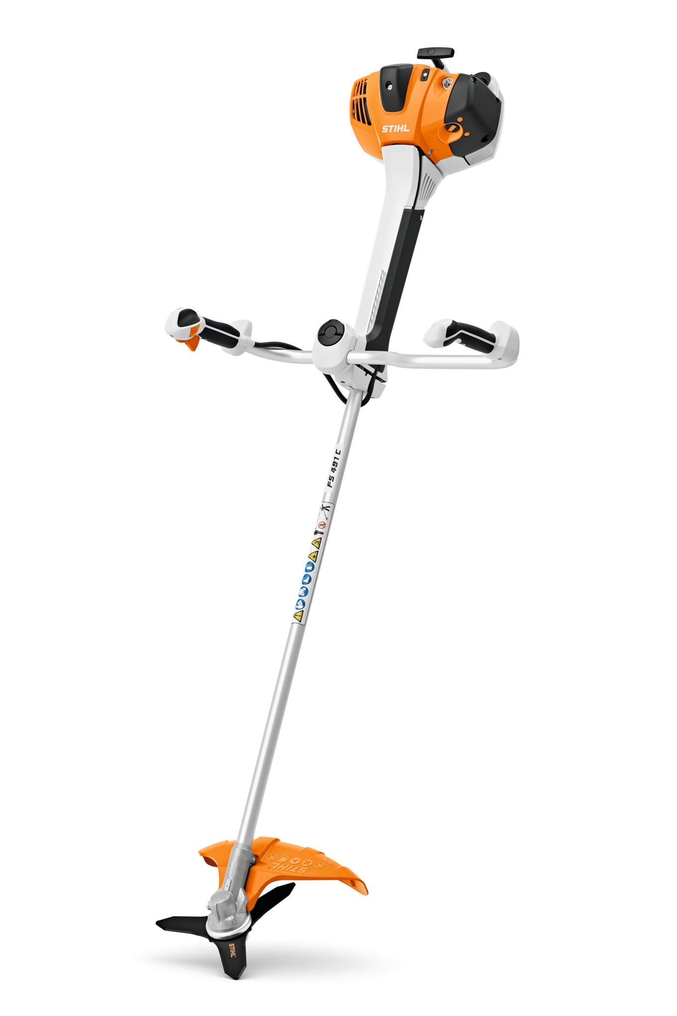 Decespugliatore a scoppio STIHL FS 491 C-EM in primo piano con manubrio ergonomico e tracolla comfort