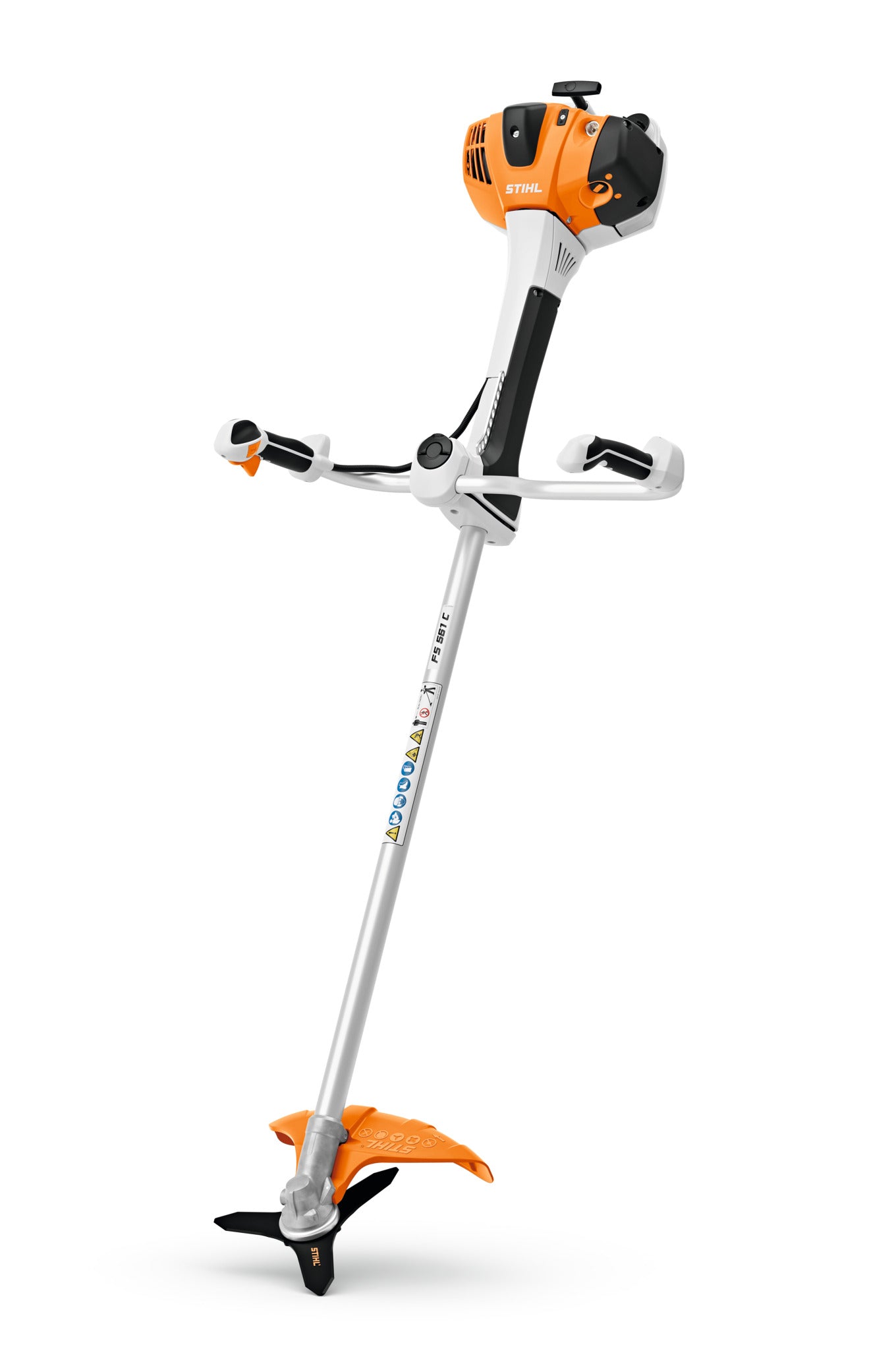 Decespugliatore STIHL FS 561 C-EM in primo piano, sistema antivibrante e design ergonomico