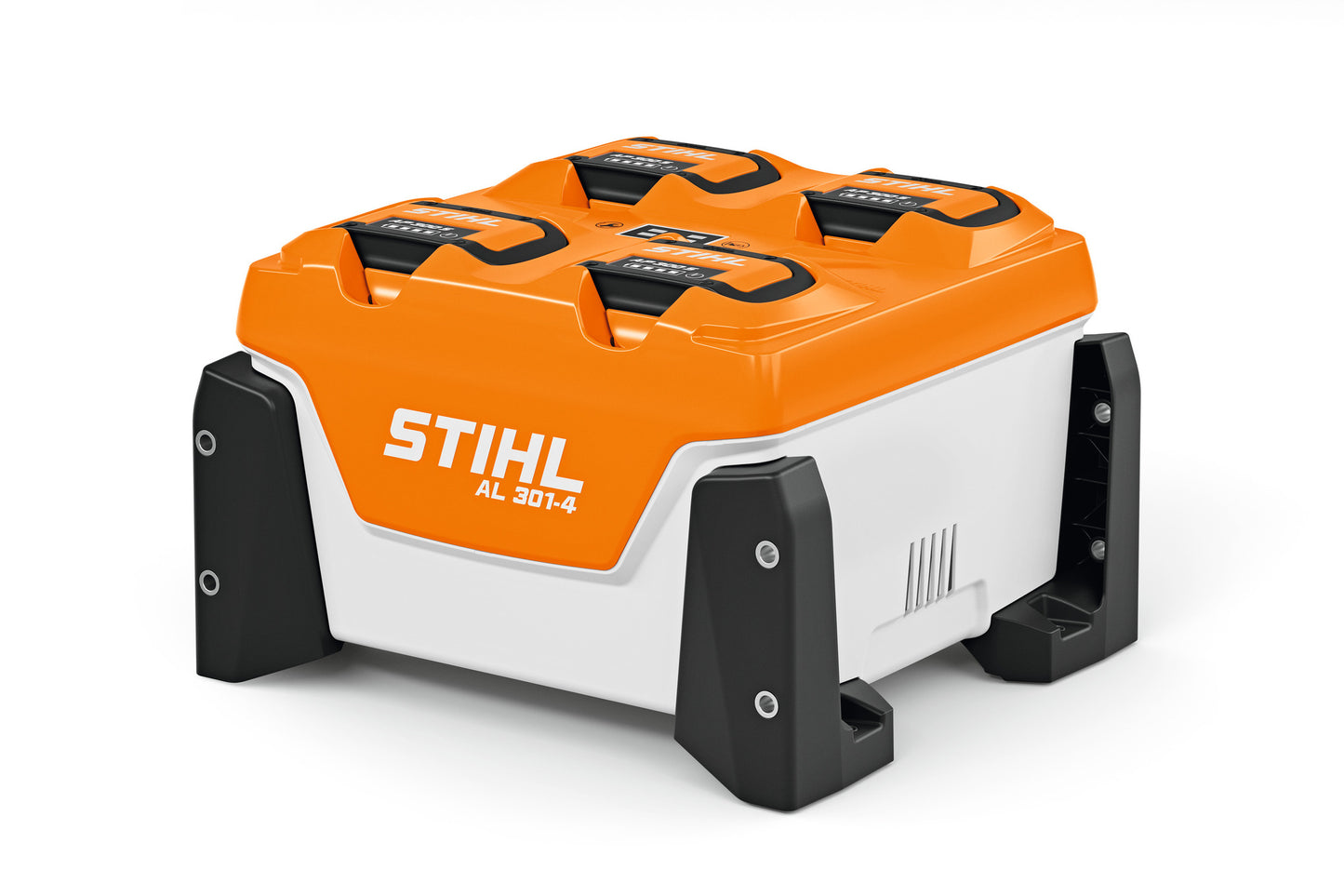 Caricabatterie multiplo Stihl AL 301-4 con batterie in ricarica