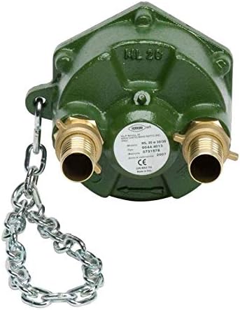 Gruppo di sicurezza per scaldabagno con catena di sicurezza, corpo in ottone, attacchi filettati, certificazione CE, modello ML 26, colore verde. Adatto per impianti idraulici e riscaldamento.