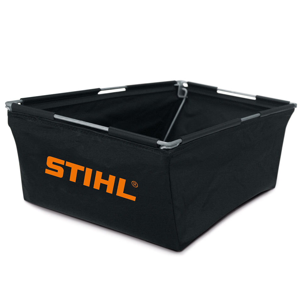 Vista frontale del contenitore per materiale triturato AHB-050 di Stihl da 50 litri