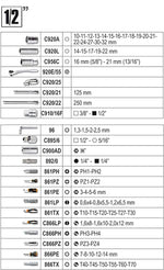 Tabella di chiavi a bussola e accessori da 1/2 pollice, inclusi modelli C920A, C920L, C956C, 920E/55, C920/25, C920/21, C920/22, C910/16F, 96, C895/6, C900AD, 892/0, 861PH, 861PZ, 861PE, 861LP, 861TX, C866LP, C866PH, C866PZ, 866PE, 866TX.