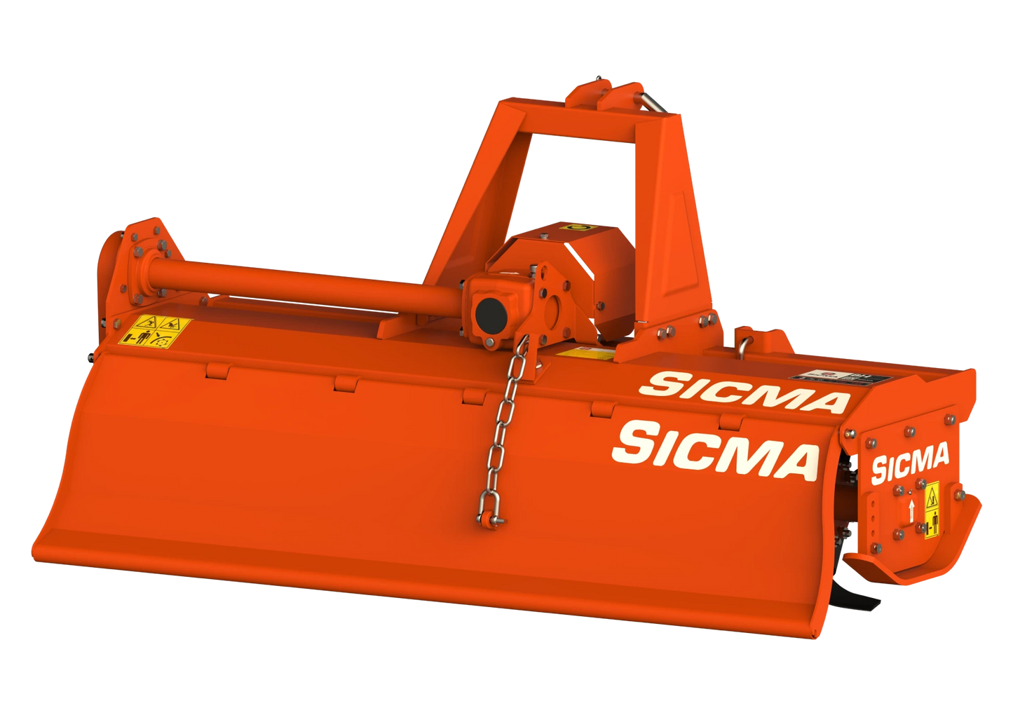 Fresatrice BH Sicma vista posteriore con attacco a tre punti e rullo posteriore in evidenza.
