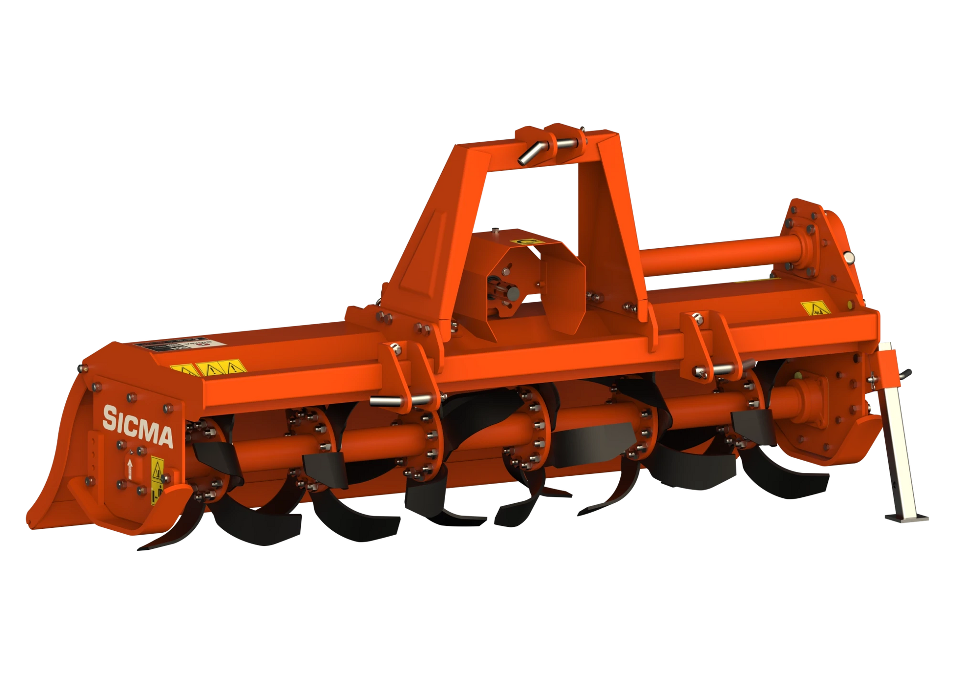 Fresatrice BH Sicma vista frontale leggermente laterale, evidenzia l’attacco a tre punti e il rullo posteriore.
