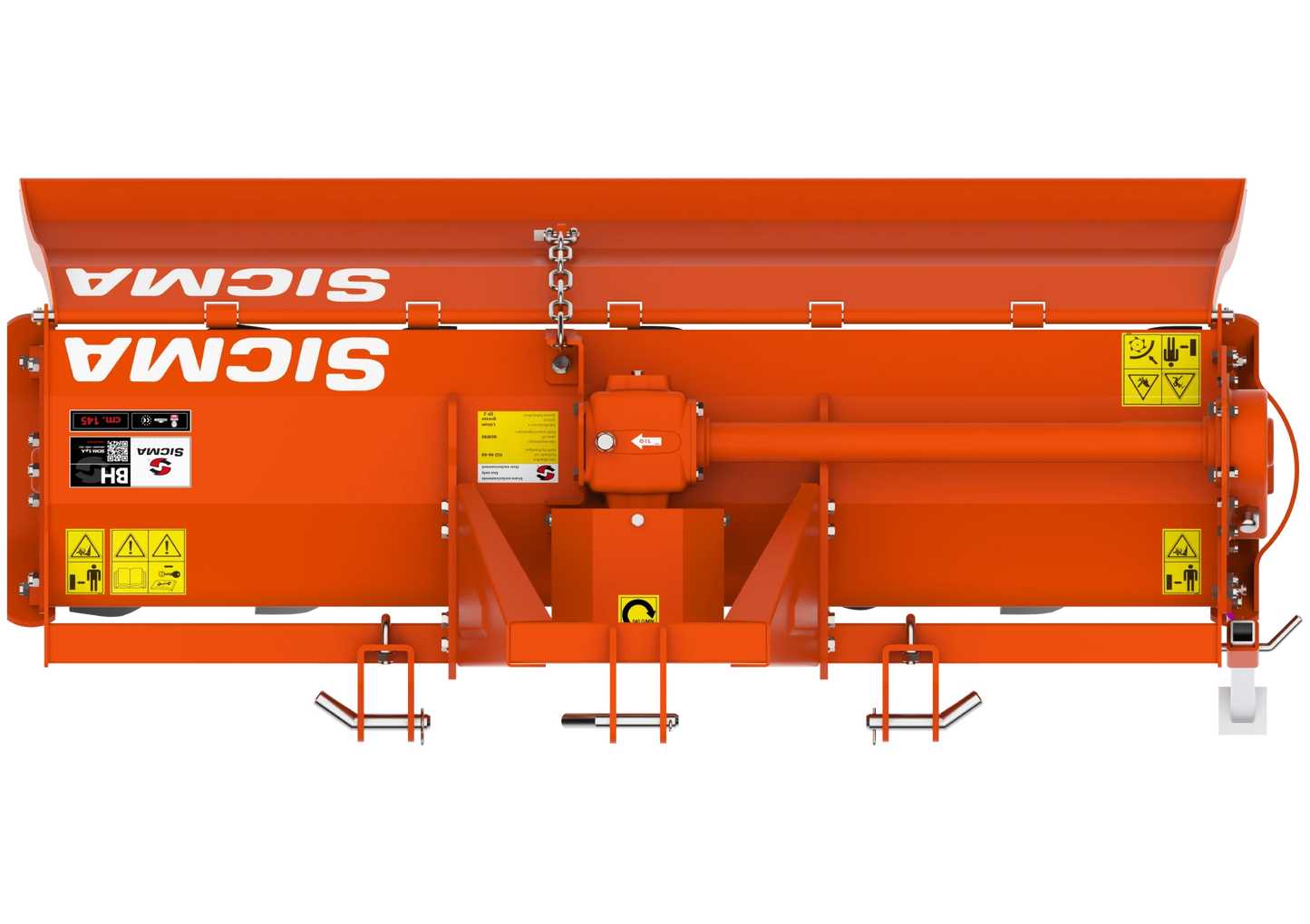 Fresatrice BH Sicma vista dall’alto, ben visibili gli attacchi, la trasmissione centrale e le protezioni laterali.
