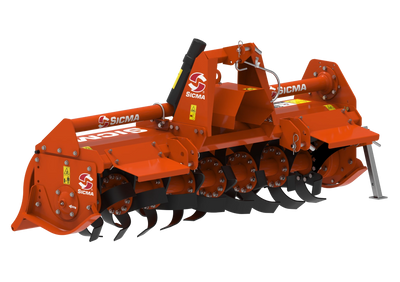 Vista frontale laterale fresatrice SICMA con dettaglio zappe e struttura portante
