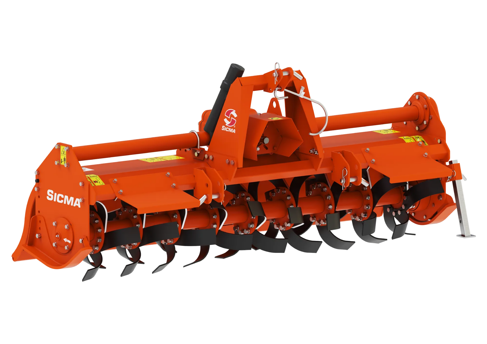 Vista frontale laterale fresatrice SICMA RC con dettagli su zappe e struttura compatta
