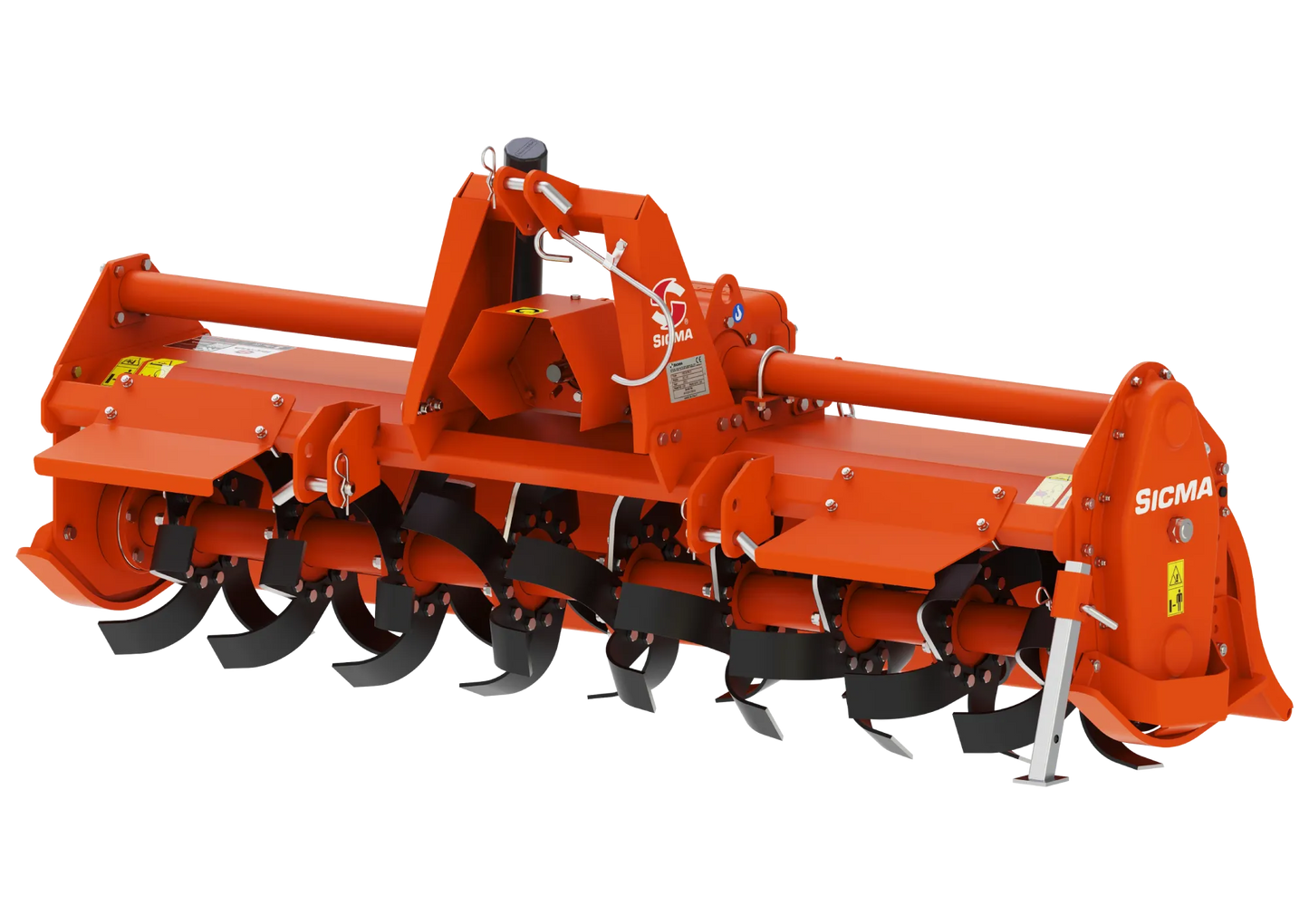 Vista angolare anteriore fresatrice SICMA RC evidenzia l’attacco a 3 punti e scocca robusta
