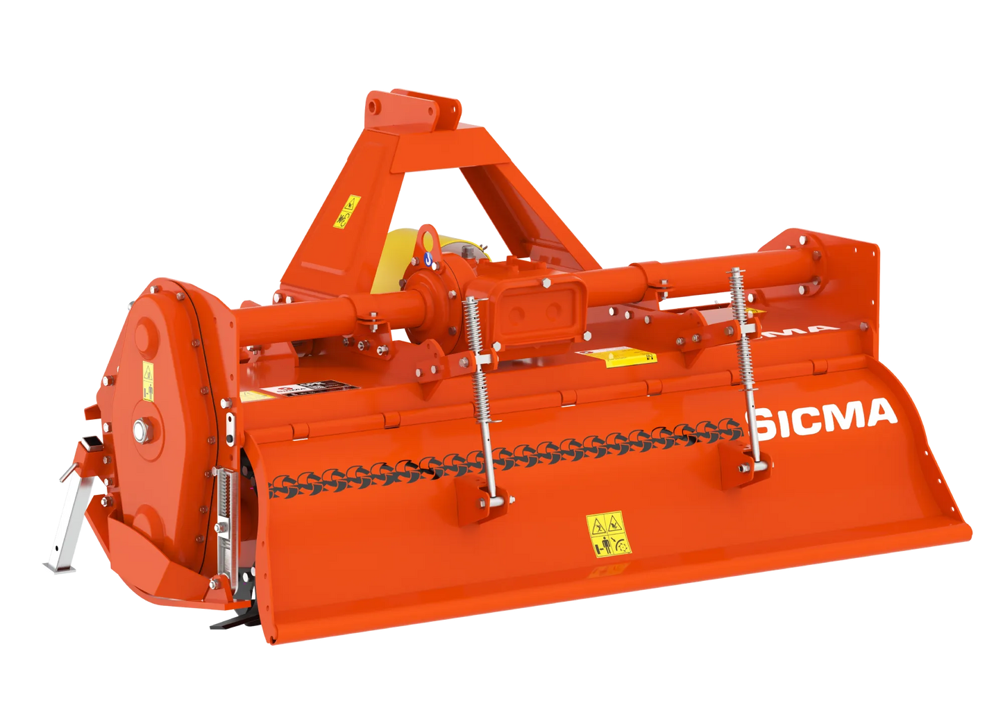 Vista posteriore della fresatrice SPR 185, evidenziata la robustezza della scocca e le molle di pressione per il livellamento del terreno
