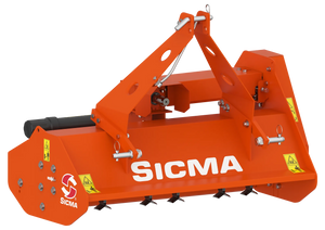 Vista frontale angolata del trinciatutto Sicma TA, dettaglio su barra portacoltri e telaio robusto