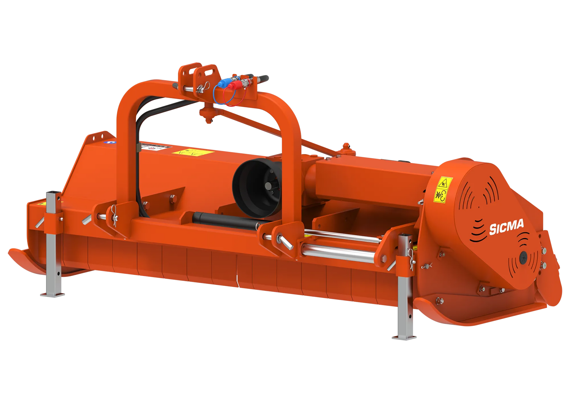 Trinciatrice agricola Sicma TE 160 vista frontale, struttura robusta arancione con attacco per trattore.