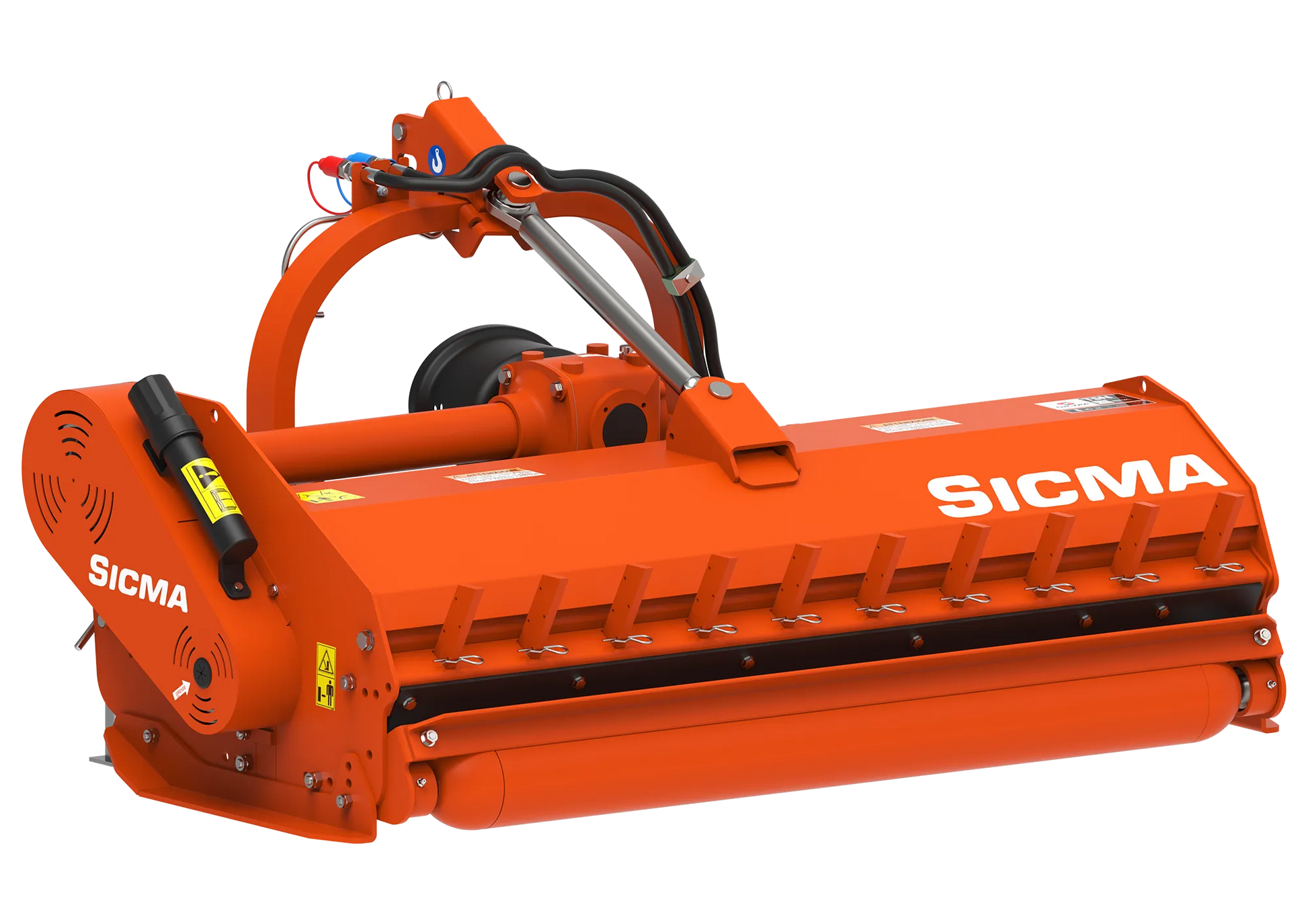 Vista posteriore della trinciatrice Sicma TSN 155 spostabile, evidenziando la robustezza del rullo stabilizzatore.
