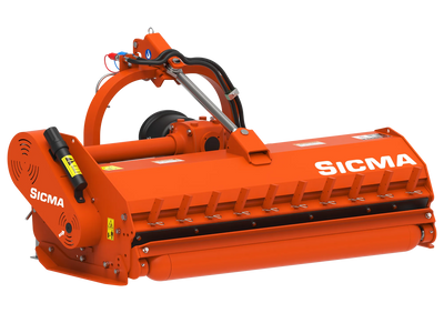 Vista posteriore della trinciatrice Sicma TSN 155 spostabile, evidenziando la robustezza del rullo stabilizzatore.
