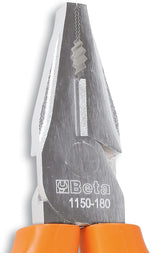 Pinza Beta 1150-180 con impugnatura arancione e ganasce in acciaio inox. Ideale per lavori di precisione, offre una presa sicura e duratura. Attrezzo di alta qualità per professionisti e appassionati di fai-da-te.