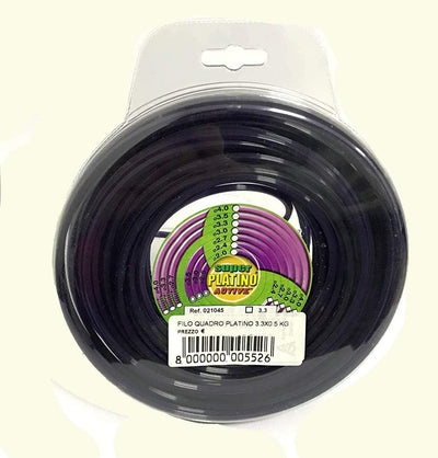 Filo quadro Platino, 3.3 mm, confezione da 5 kg, nero, marca Super Platino Active, codice 021045, ideale per decespugliatori e attrezzature da giardinaggio, resistente e durevole, codice a barre 8000000005526.