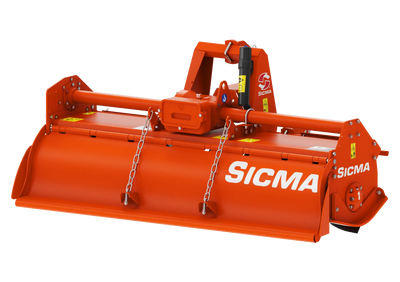 Vista posteriore completa della fresatrice RD Sicma con struttura compatta e protezioni posteriori.
