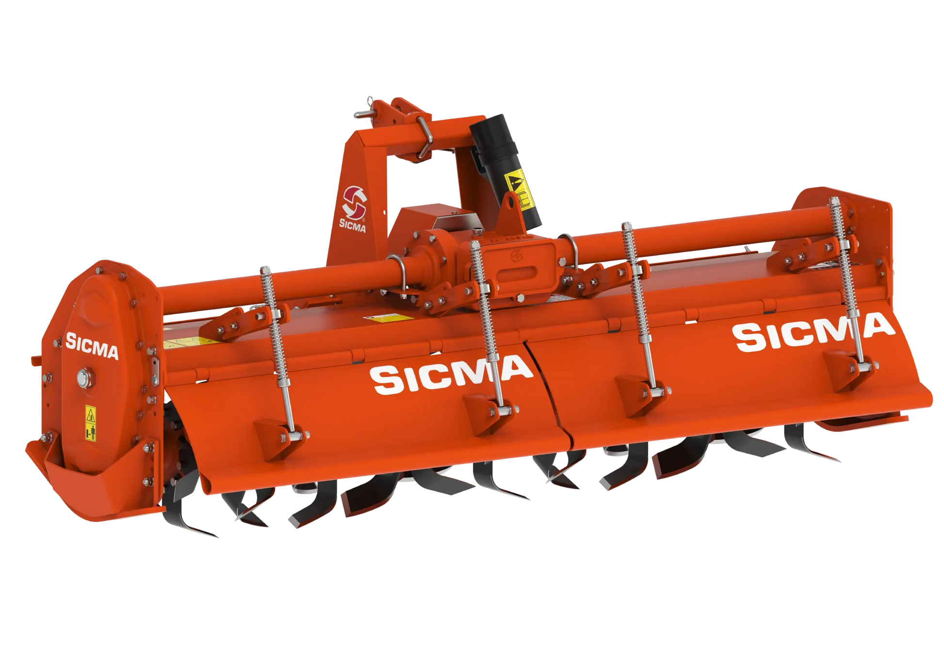 Vista posteriore laterale della fresatrice RM Sicma che evidenzia il gruppo riduttore e i molleggi superiori.
